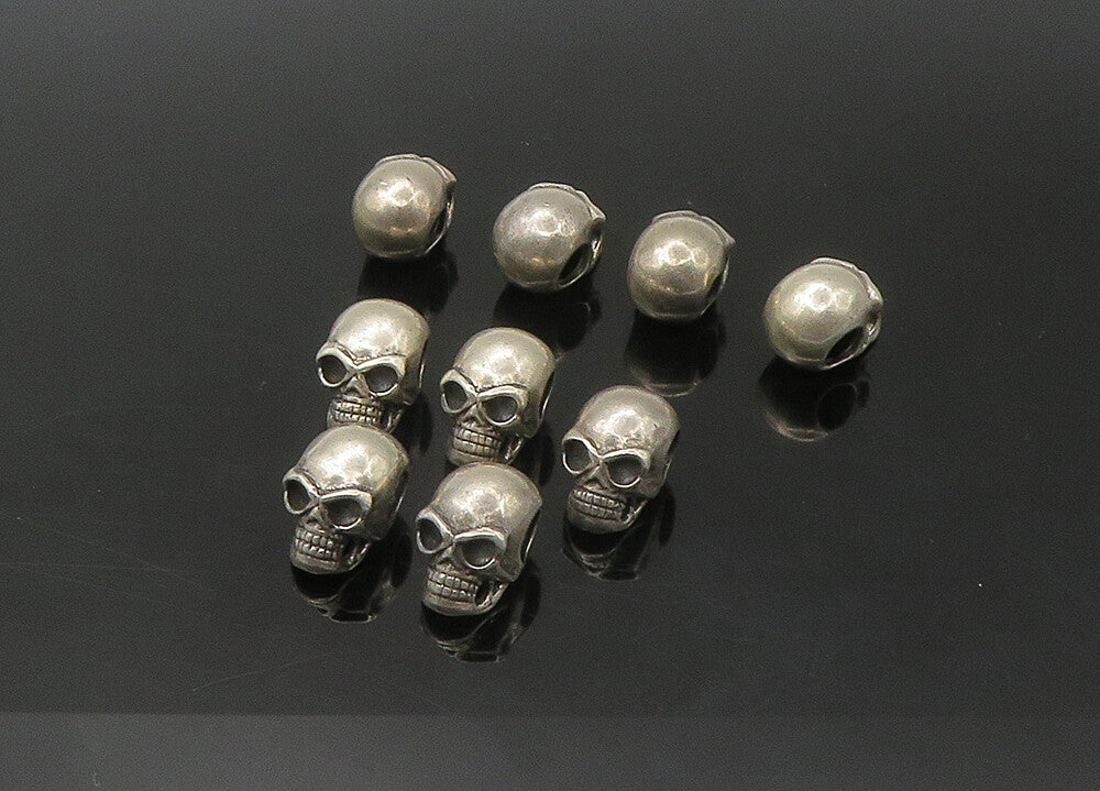 925 Sterling Silver  Vintage 9 Pcs. Skeleton Head Bead Charms  TR3055