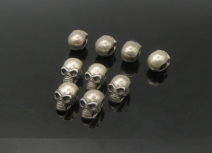 925 Sterling Silver  Vintage 9 Pcs. Skeleton Head Bead Charms  TR3055