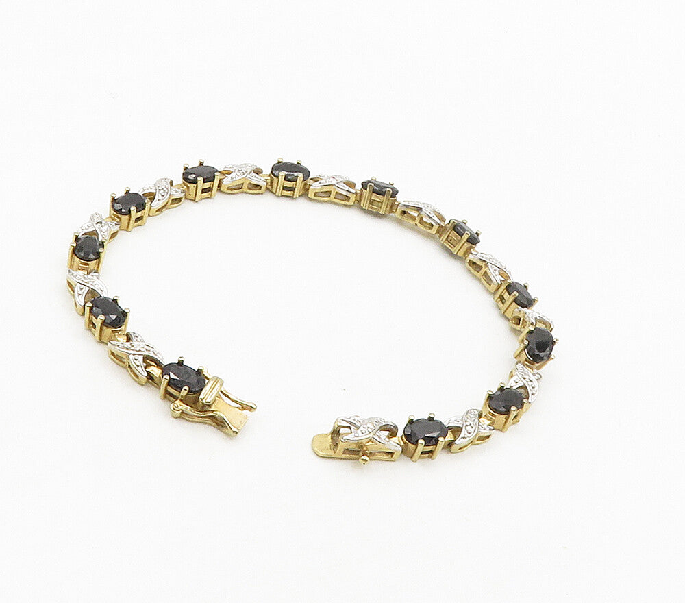 925 Silver  Shiny Genuine Diamonds & Sapphire Two Tone Chain Bracelet  BT6202