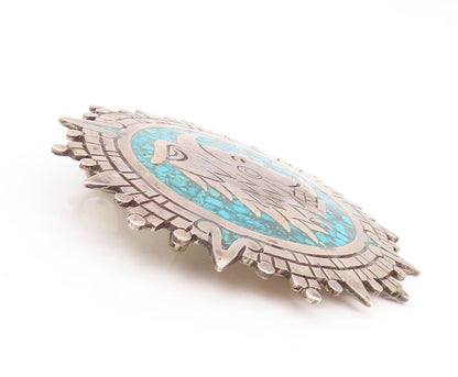 925 Sterling Silver Vintage Brooch MEXICO Crushed Turquoise Man Face  BP11540