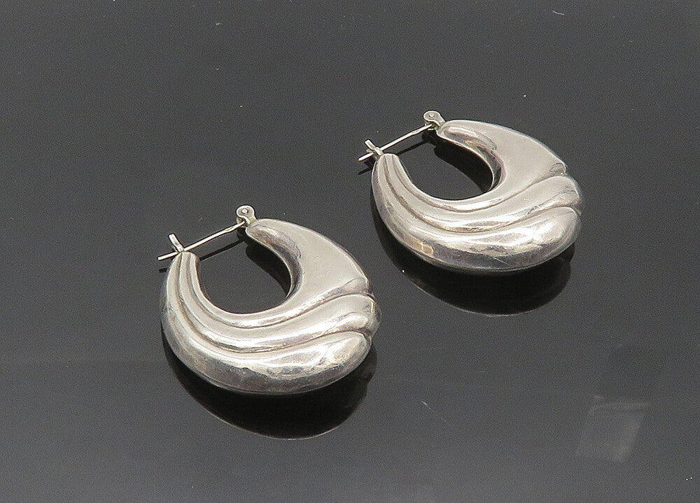 925 Sterling Silver  Vintage Hollow Fluted UShape Hoop Earrings  EG10128
