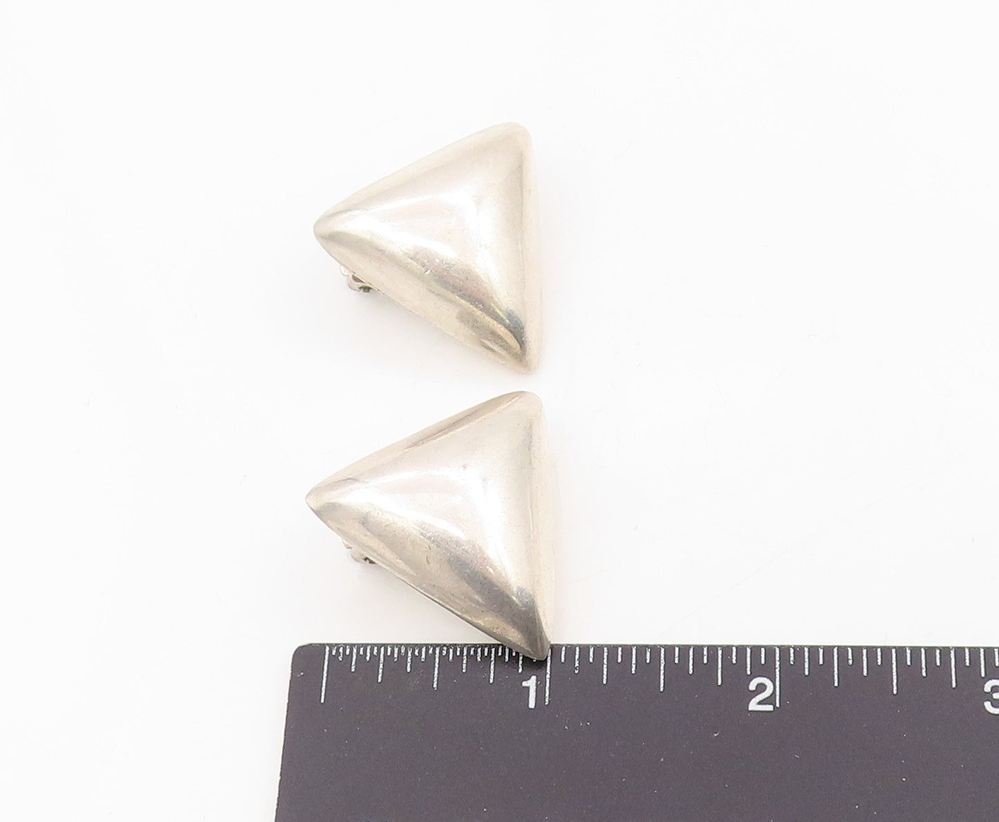 925 Sterling Silver Vintage Earrings Solid Puffy Triangular Clip On  EG13902