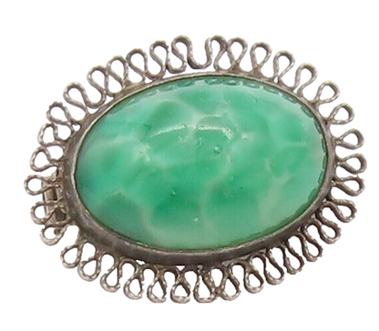 925 Sterling Silver Vintage Brooch Pin Cabochon Turquoise Halo Swirls  BP10711