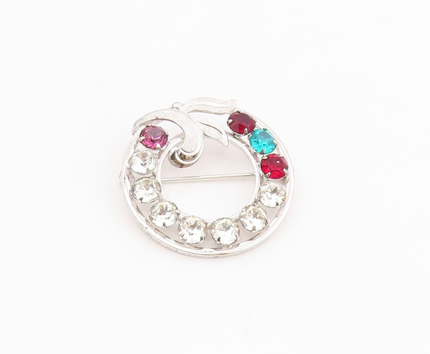 925 Sterling Silver Vintage Brooch Pin VAN DELL CZ Circular Wreath  BP12177