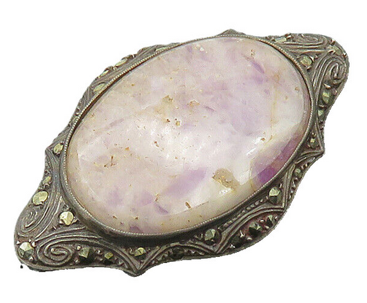 GERMANY 925 Sterling Silver  Vintage Amethyst & Marcasite Brooch Pin  BP8069