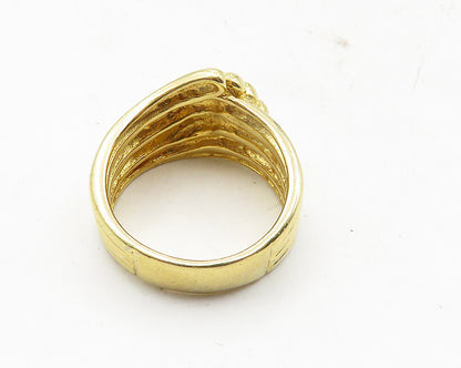 925 Sterling Silver  Shiny Gold Plated Fluted Bypass Band Ring Sz 7  RG9680