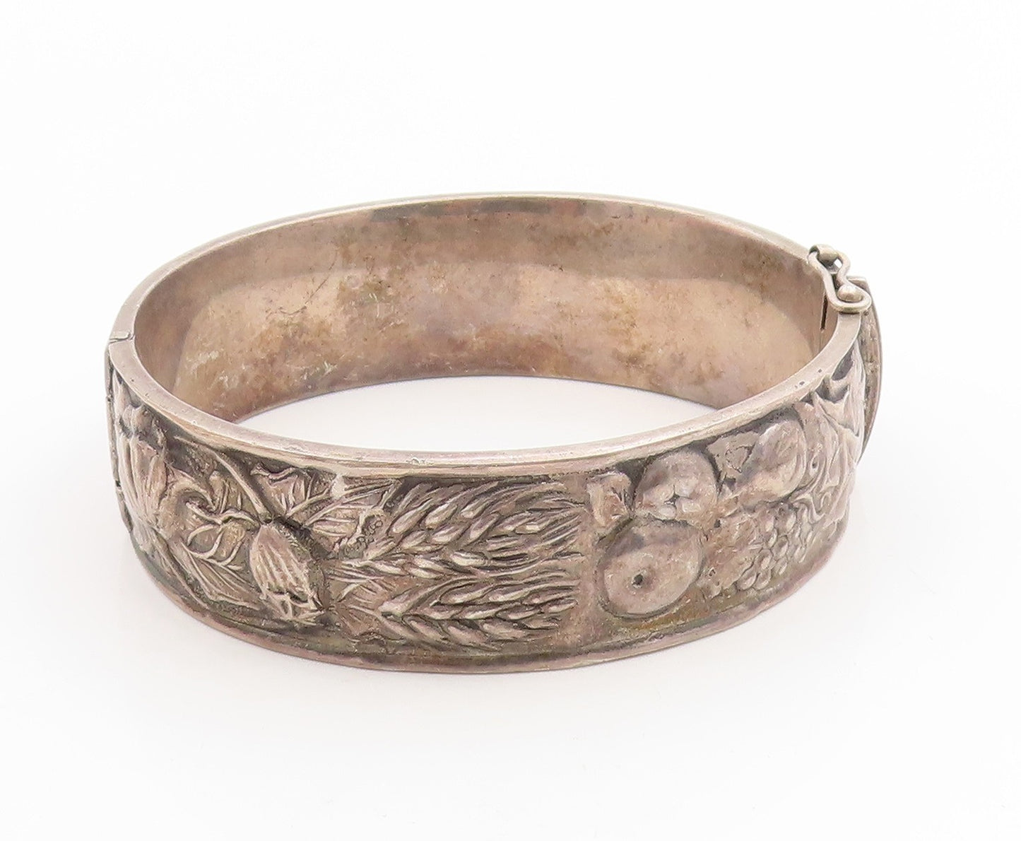925 Sterling Silver Vintage Bracelet Antique Grape Vine & Wheat Motif  BT12031