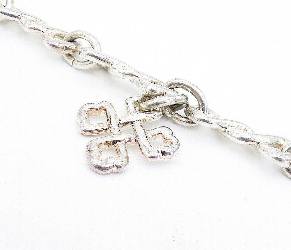 925 Sterling Silver  Vintage Shiny Celtic Knot Link Chain Bracelet  BT3067