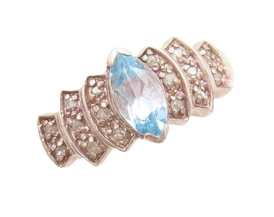 925 Sterling Silver Vintage Ring  Diamonds & Marquise Cut Topaz  Sz 9  RG31291