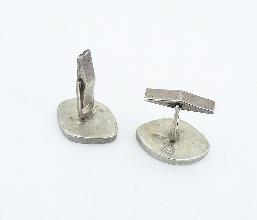 925 Sterling Silver  Vintage Shiny Stamped Design Whale Back Cuff Links TR1275