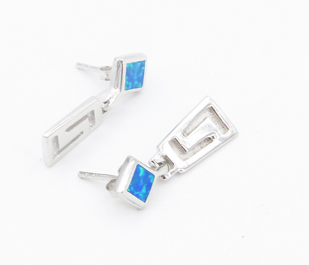 925 Sterling Silver  Petite Inlaid Fire Opal Linked Dangle Earrings  EG3012