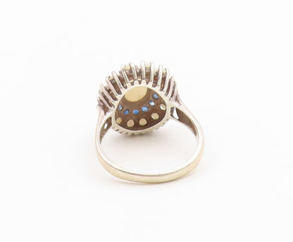 925 Sterling Silver Vintage Ring Opal & Sapphire Floral Cluster  Sz 7  RG36814