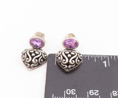 925 Sterling Silver Vintage Earrings JANICE GIRARDI Amethyst Love Heart  EG14030
