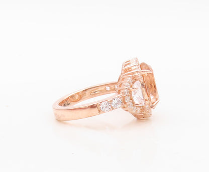 925 Sterling Silver Vintage Ring Rose Gold Plated Morganite & CZ  Sz 7.5 RG30341