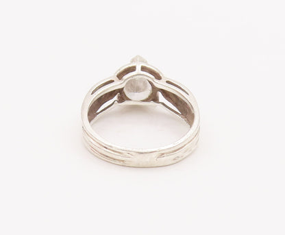 925 Sterling Silver Vintage Ring Solid Carved Drop Cut CZ  Sz 6.5  RG28307