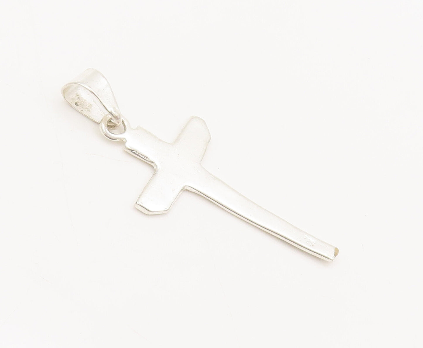 925 Sterling Silver  Vintage Minimalist Solid Etched Cross Pendant  PT22355