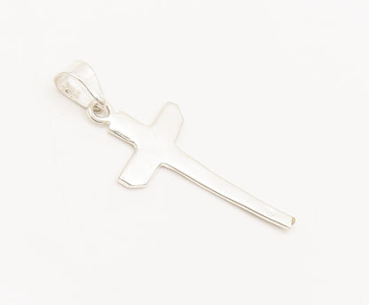 925 Sterling Silver  Vintage Minimalist Solid Etched Cross Pendant  PT22355