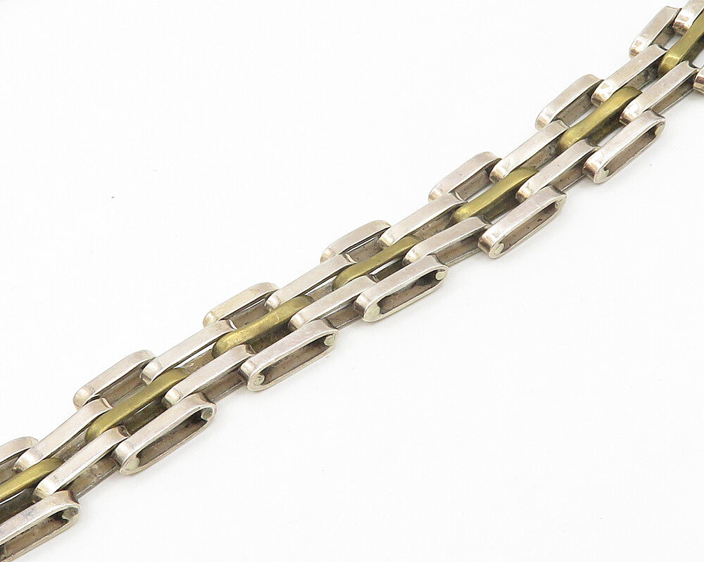 MEXICO 925 Sterling Silver  Vintage Shiny Hinge Link Chain Necklace  NE2744