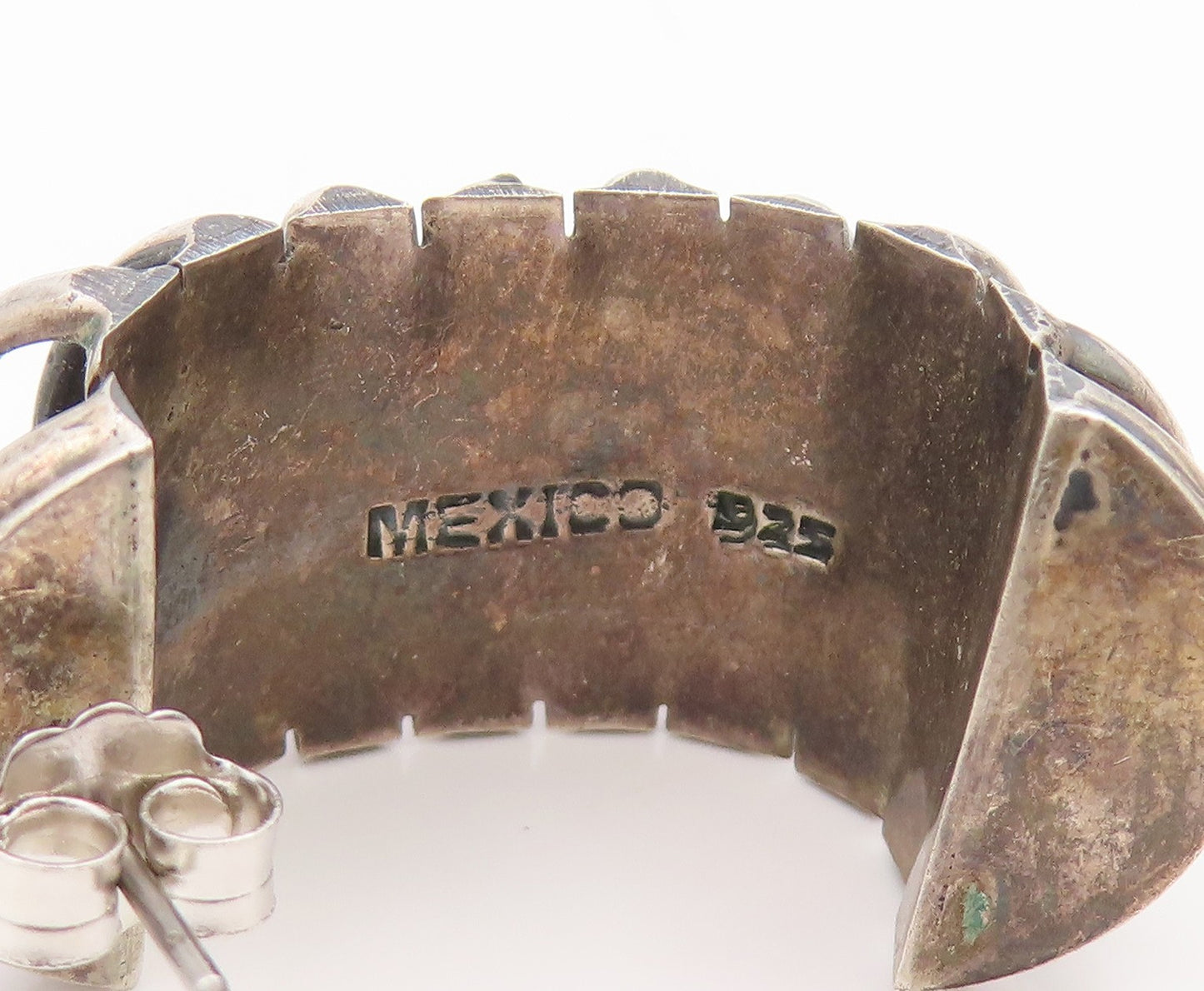 925 Sterling Silver Vintage Earrings MEXICO Classic Ribbed Wide Hoops  EG14264