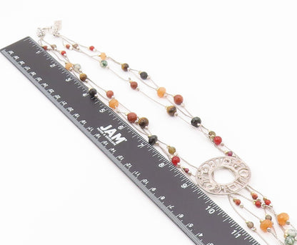 NETA 925 Sterling Silver Vintage Tiger's Eye & Multi Stone Chain Necklace NE3641
