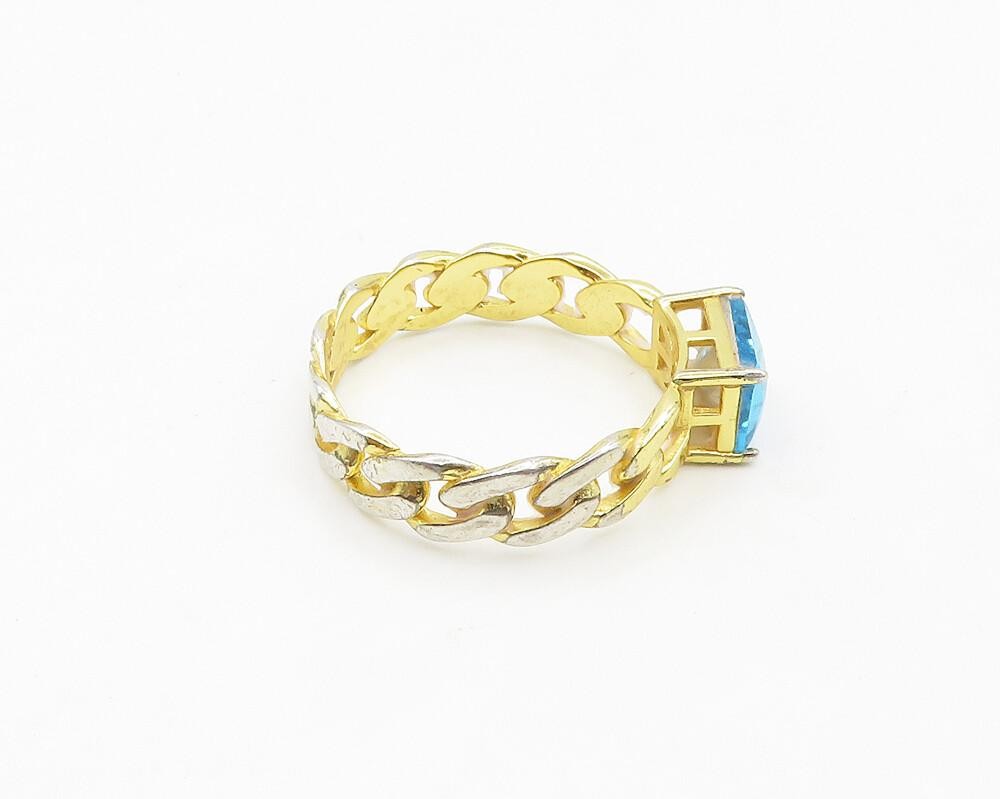 925 Sterling Silver  Blue Topaz Gold Plated Chain Link Band Ring Sz 8  RG19211