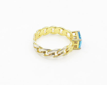 925 Sterling Silver  Blue Topaz Gold Plated Chain Link Band Ring Sz 8  RG19211