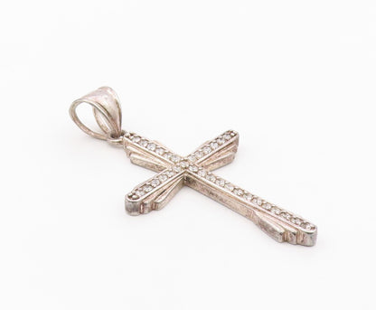 925 Sterling Silver  Vintage Cubic Zirconia Religious Cross Pendant  PT16746