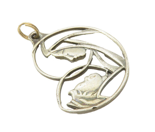 925 Sterling Silver  Vintage Virgin Mary & Baby Jesus Heart Pendant  PT11268