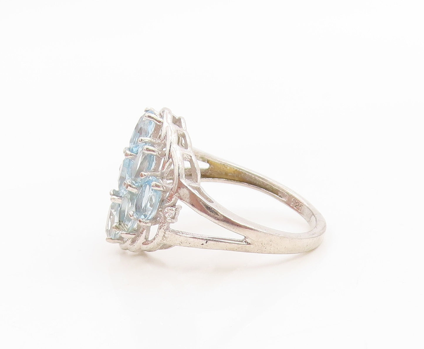 925 Sterling Silver Vintage Ring Oval Cut Blue Topaz Cluster Band  Sz 7  RG36180