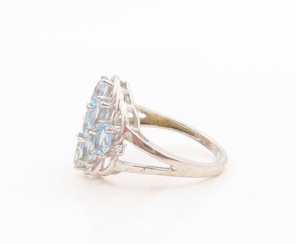925 Sterling Silver Vintage Ring Oval Cut Blue Topaz Cluster Band  Sz 7  RG36180