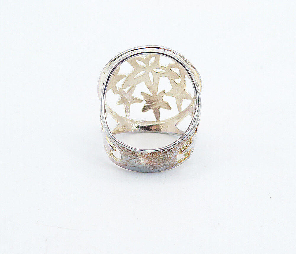 925 Sterling Silver  Shiny Polished Star Cutout Dome Band Ring Sz 7.5  RG4987