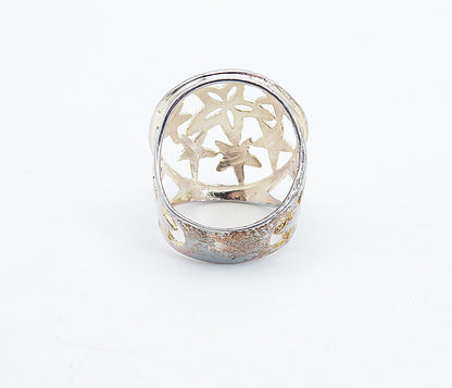 925 Sterling Silver  Shiny Polished Star Cutout Dome Band Ring Sz 7.5  RG4987