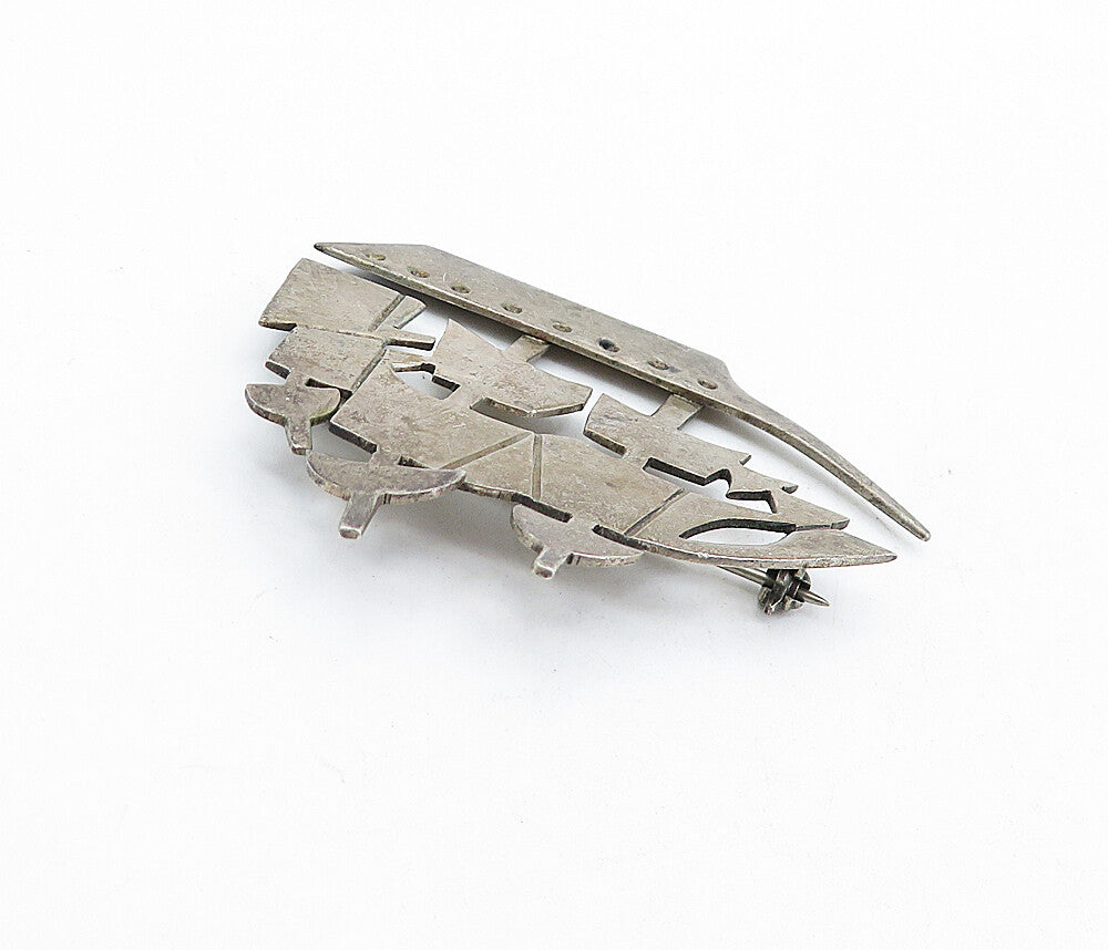 MEXICO 925 Sterling Silver  Vintage Dark Tone Ship Motif Brooch Pin  BP1817