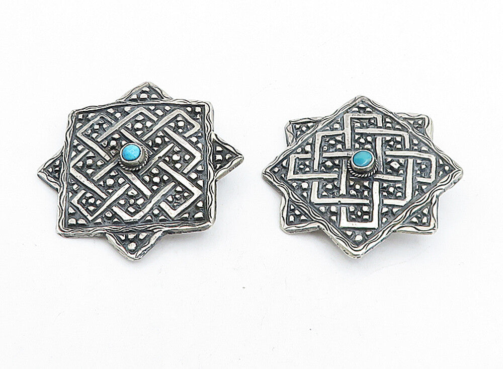 925 Sterling Silver Vintage Turquoise Oxidized Non Pierce Earrings EG2377