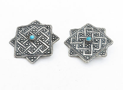 925 Sterling Silver Vintage Turquoise Oxidized Non Pierce Earrings EG2377