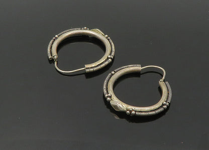 925 Sterling Silver  Vintage Wire Twist Design Round Hoop Earrings  EG10703