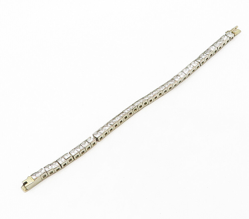 925 Sterling Silver  Vintage Cubic Zirconia Box Link Chain Bracelet  BT6414