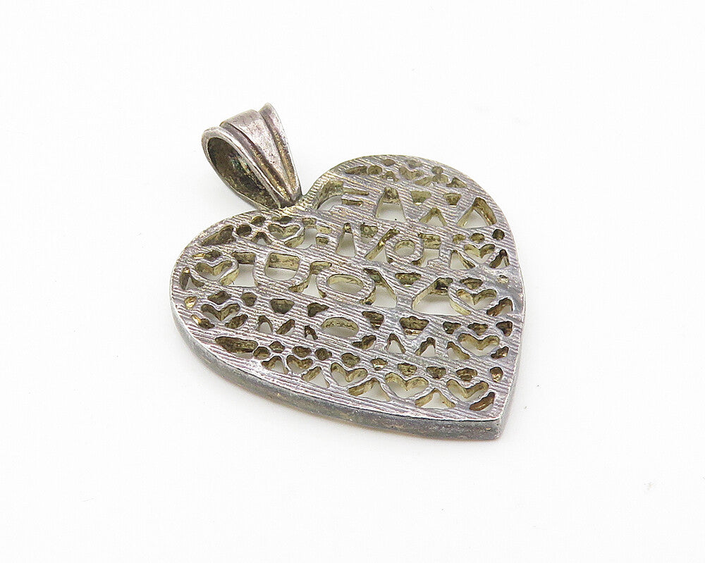 925 Sterling Silver  Vintage Dark Tone Diamond Cut Love Heart Pendant  PT8546