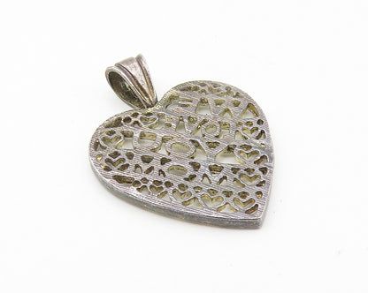 925 Sterling Silver  Vintage Dark Tone Diamond Cut Love Heart Pendant  PT8546