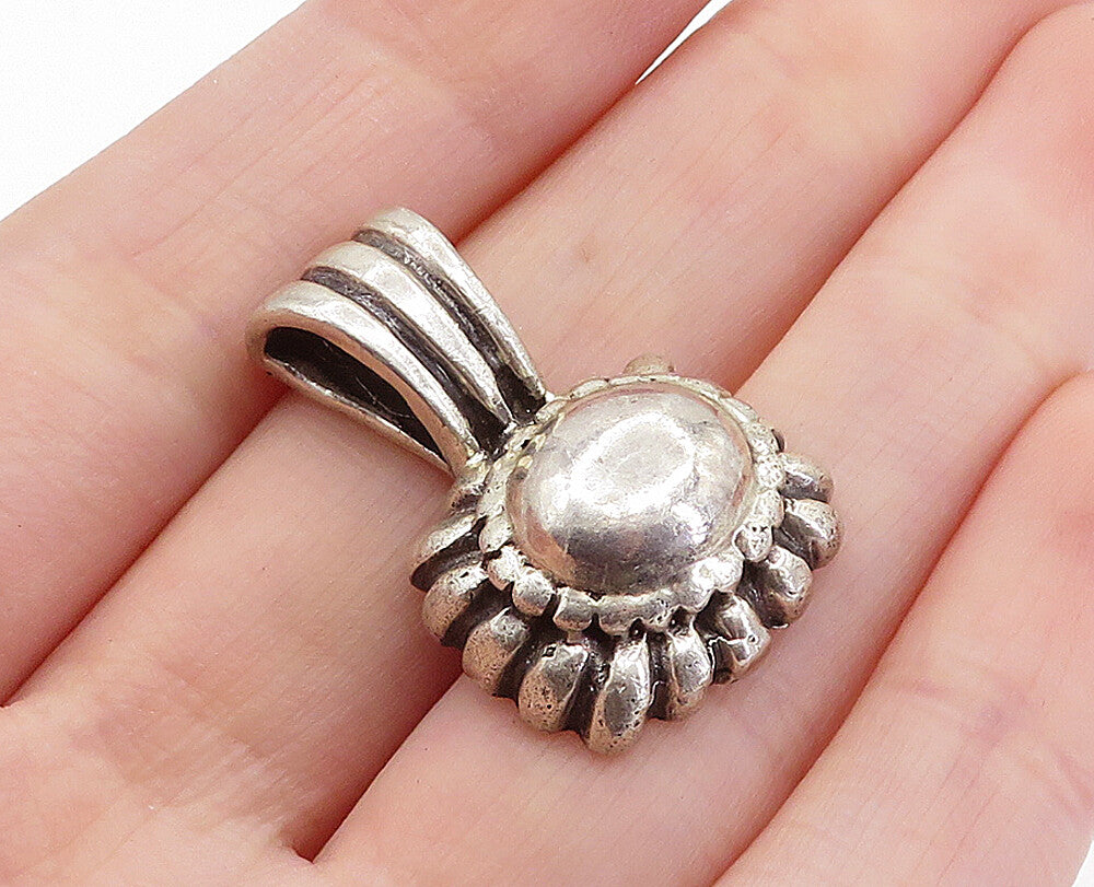 MEXICO 925 Silver  Vintage Hollow Fluted Oval Square Dome Drop Pendant  PT5114