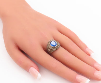 925 Sterling Silver Vintage Ring Oval Sapphire Christopher School  Sz 7  RG28915