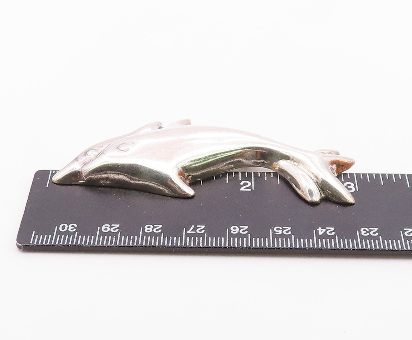 MEXICO 925 Sterling Silver  Vintage Shiny Leaping Dolphins Brooch Pin  BP3118