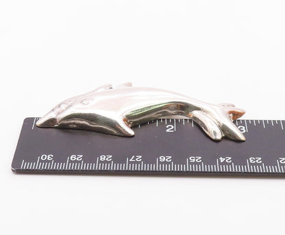 MEXICO 925 Sterling Silver  Vintage Shiny Leaping Dolphins Brooch Pin  BP3118