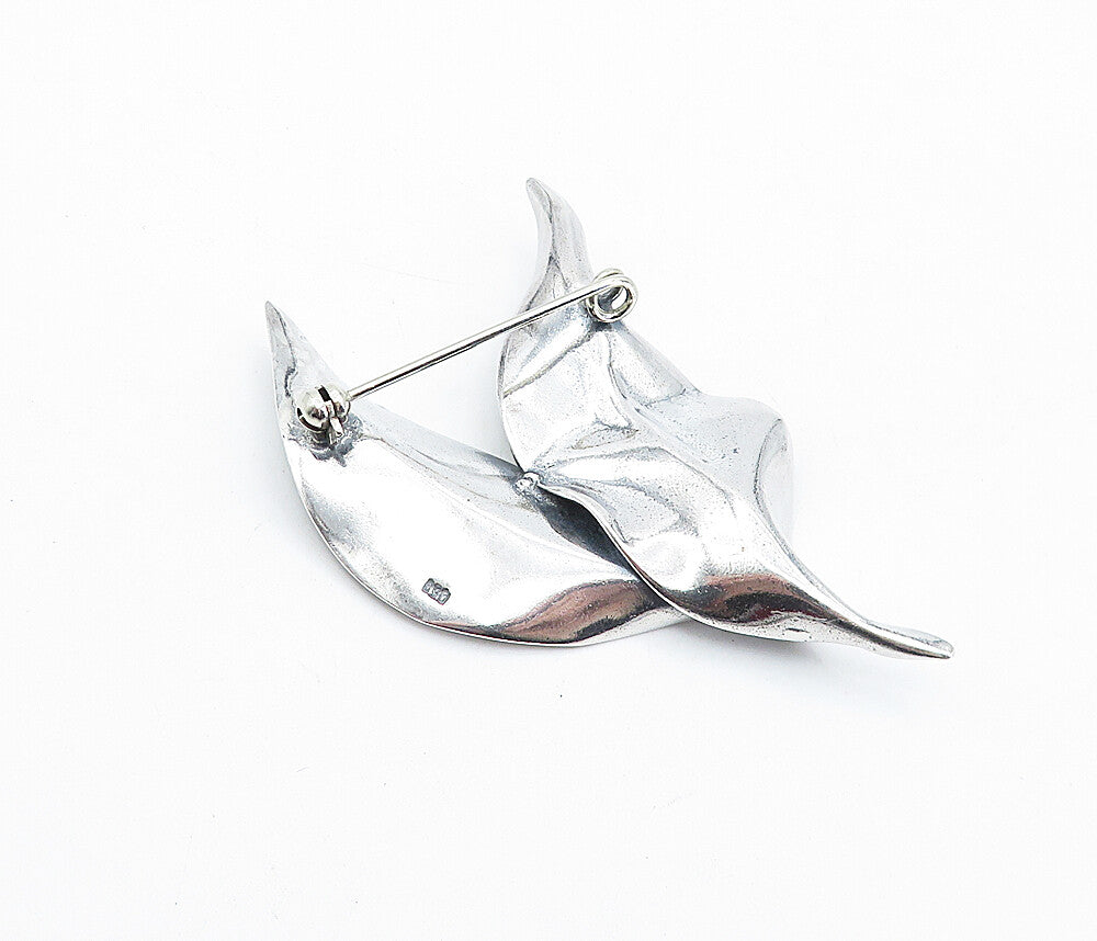 925 Sterling Silver  Vintage Shiny Etched Floral Leaves Brooch Pin  BP1623