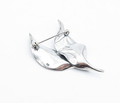 925 Sterling Silver  Vintage Shiny Etched Floral Leaves Brooch Pin  BP1623