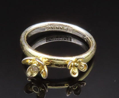 SPINNING 925 Silver  Vintage Cubic Zirconia Double Flower Ring Sz 7  RG25092