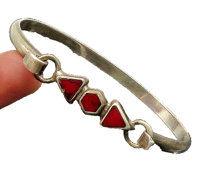 MEXICO 925 Sterling Silver  Vintage Red Jasper Hook Bangle Bracelet  BT8695