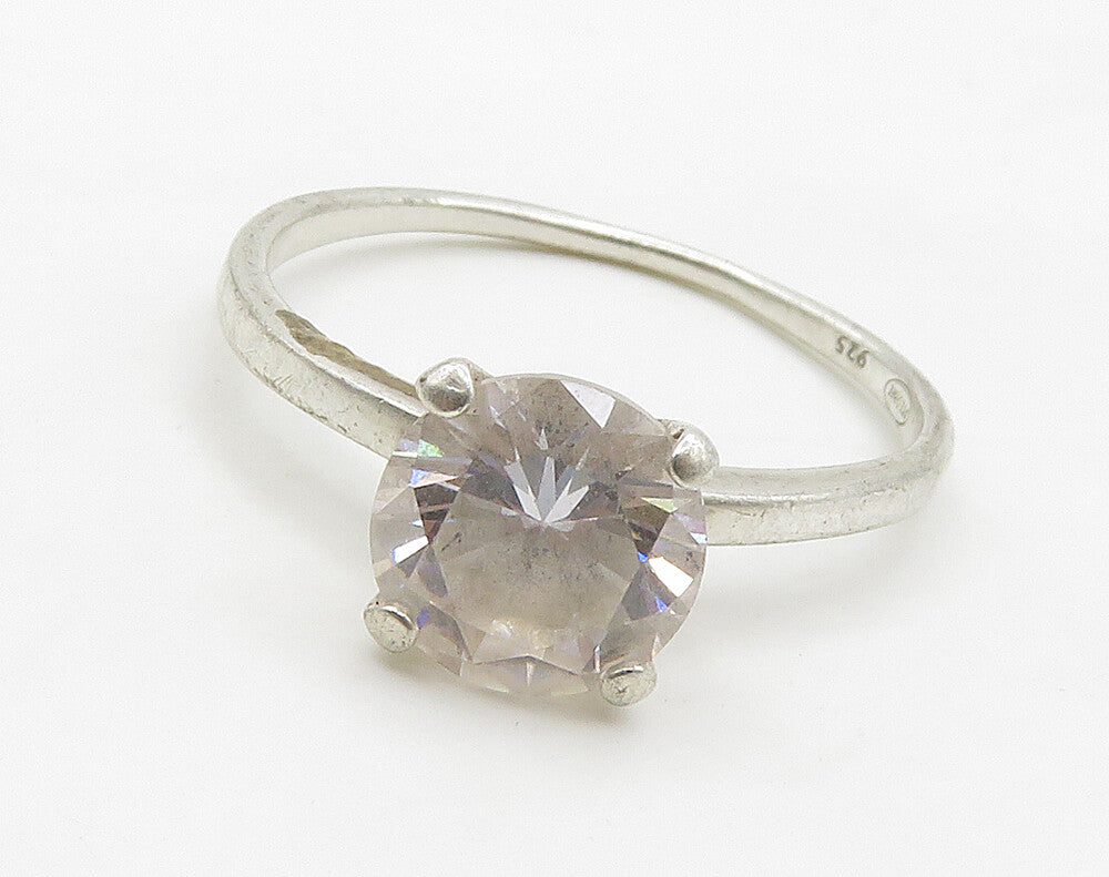 925 Sterling Silver  Cubic Zirconia Minimalist Solitaire Ring Sz 8  RG16193