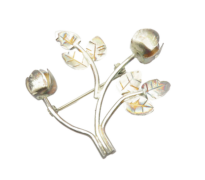 925 Sterling Silver  Vintage Blooming Flowers Motif Etched Brooch Pin  BP5790