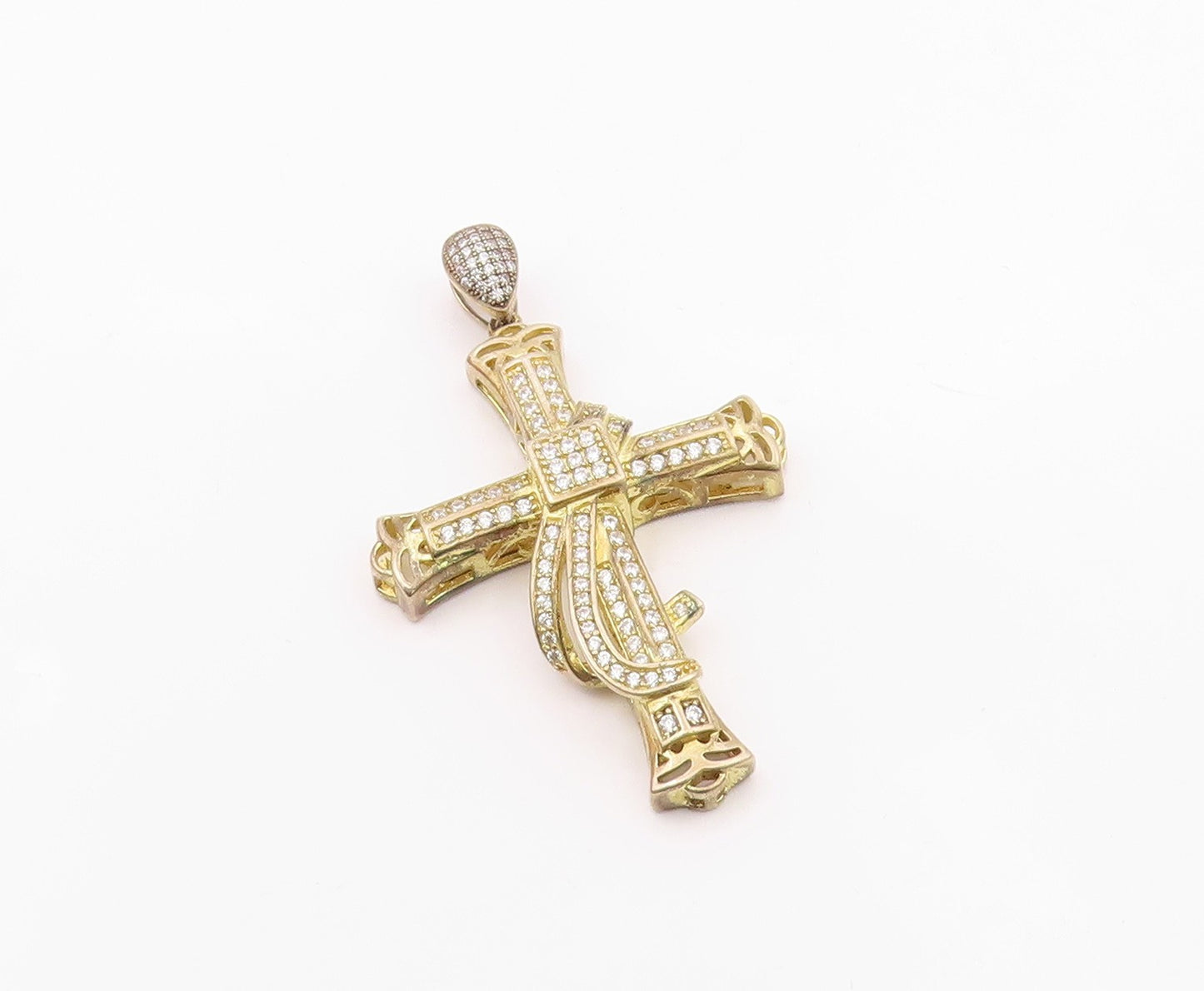 925 Sterling Silver  Vintage Cubic Zirconia Religious Cross Pendant  PT19314